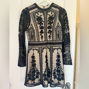 Karen Millen Black and Cream Floral Lace Dress